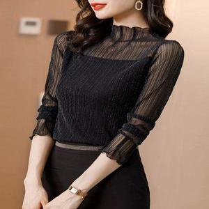 라인댄스상의 은은한 펄 시스루 댄스복 수술상의