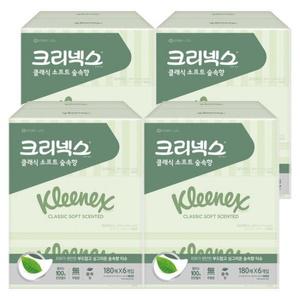 [크리넥스] 클래식 소프트 숲속향 미용티슈 각티슈 화장지 천열펄프 180매 6개