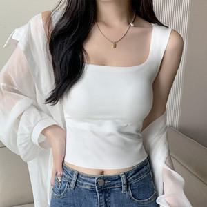 여성 스퀘어 넥 나시 노와이어 스판 쫀쫀 심리스 캡내장 민소매 슬리브리스 나시탑 브라탑 4color