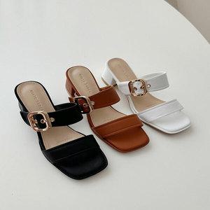 여성 뮬 샌들 미들힐 구두 111453