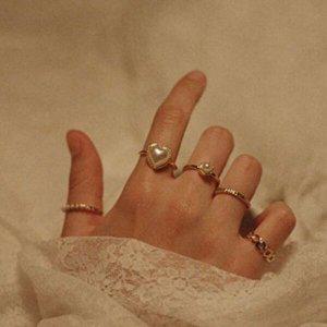[셀러허브 패션][JH4Q0TUS_51IP](5pcs) 진주 빅 하트 반지세트