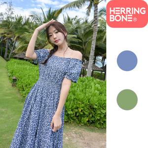 여름 롱 비치 원피스 오프숄더 반팔 플라워 휴양지 바캉스 HI184