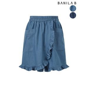 [하프클럽/바닐라비]코튼 데님 프릴 랩 밴딩 반바지