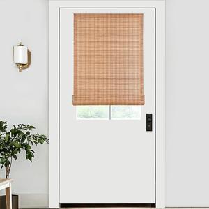 LazBlinds No Tools 노 드릴 대나무 원목 롤러 쉐이드 무선 대나무 원목 블라인드 창문 프렌치 도어 현관