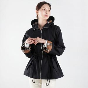 버버리 자켓 바람막이 여성 후드 드로우스트링 벌리 BIRLEY 블랙
