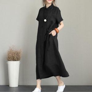 시원한 린넨 카라 롱 원피스 여름 통원피스 빅사이즈 루즈핏 퍼프 반팔