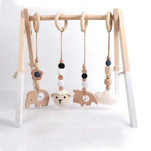 4Pcs 나무 아기 장난감 나무 너도밤 나무 활동 체육관 프레임 유모차 교수형 펜던트 장난감 Teether 반지 간호 딸랑이 장난감 룸 장식