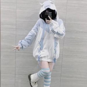 Y2K 후드 티 여성 하라주쿠 카와이 옷 대형 스웨트 귀여운 여성 2023 새로운 일본 캐주얼 패션 고딕 자켓 코트