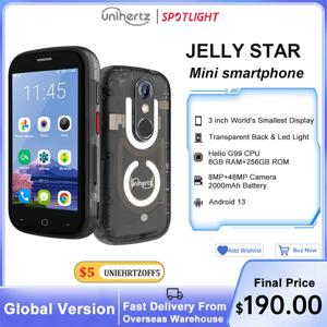 Unihertz 젤리 스타 안드로이드 13 8GB 256GB LED 라이트 잠금 해제 투명 백쉘 48MP 3 인치 2000mAh