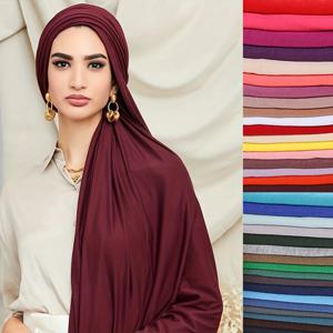 2023 새로운 모달 코튼 저지 Hijab 스카프 긴 이슬람 목도리 일반 부드러운 터번 타이 헤드 랩 여성용 아프리카 머리띠 170x60cm