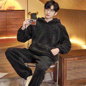 남성용 캐주얼 긴팔 잠옷 세트, 코랄 벨벳, 귀여운 만화 잠옷, 남성 플러시, 두껍고 따뜻한 홈웨어, 2024 겨울