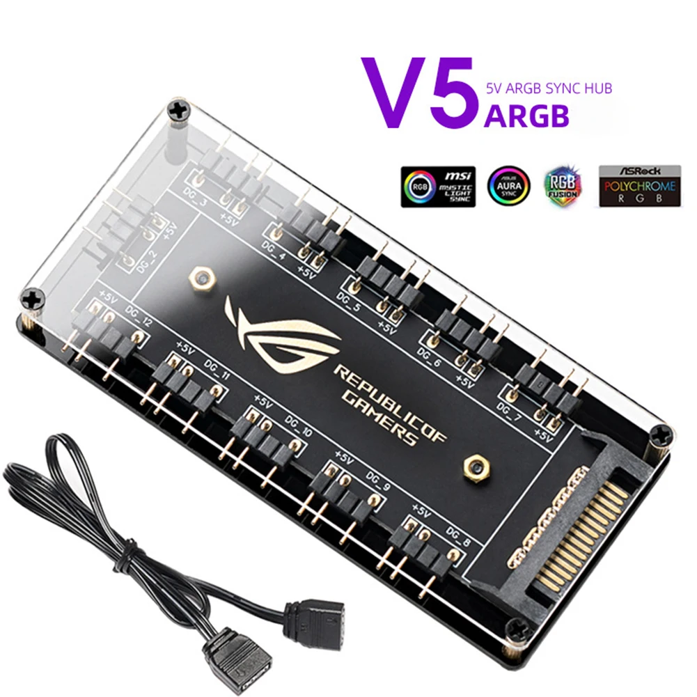 5V 3 핀 ARGB RGBW 케이블 ASUS AURA SYNC RGB 10 허브 분배기 SATA 전원 연장 케이블 어댑터, LED 스트립 라이트 PC RGB 팬 쿨러