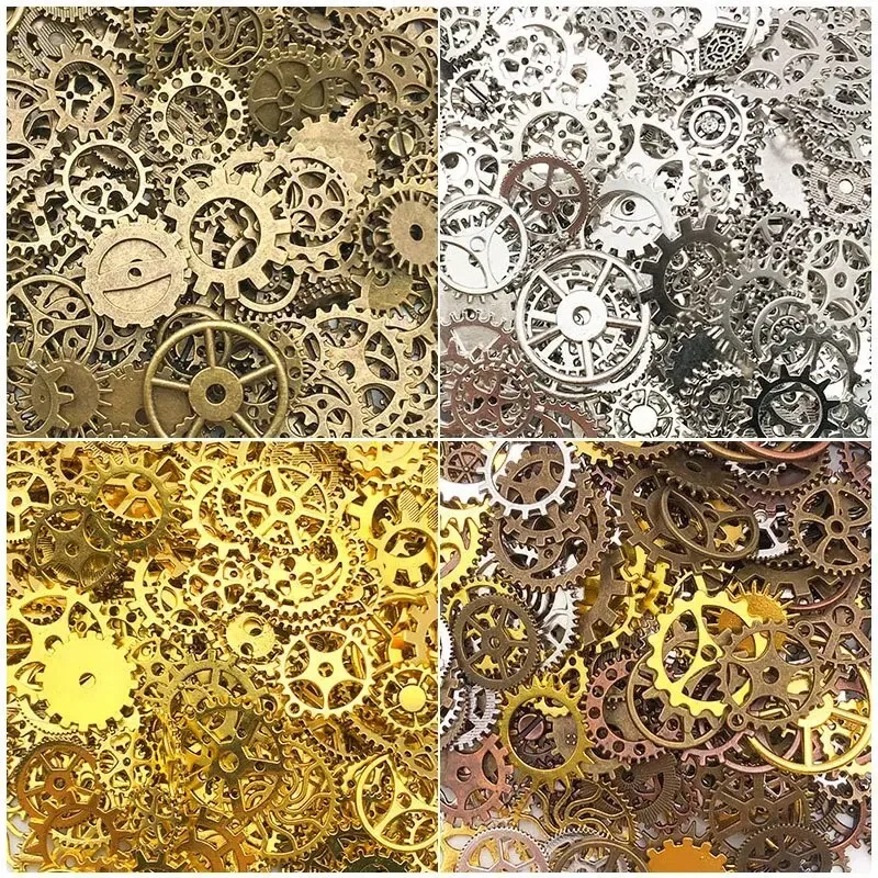 약 50g 무작위 믹스 컬러 믹스 크기 금속 기계 Steampunk Cogs 기어 DIY 쥬얼리에 대한 매력 펜던트 액세서리 만들기