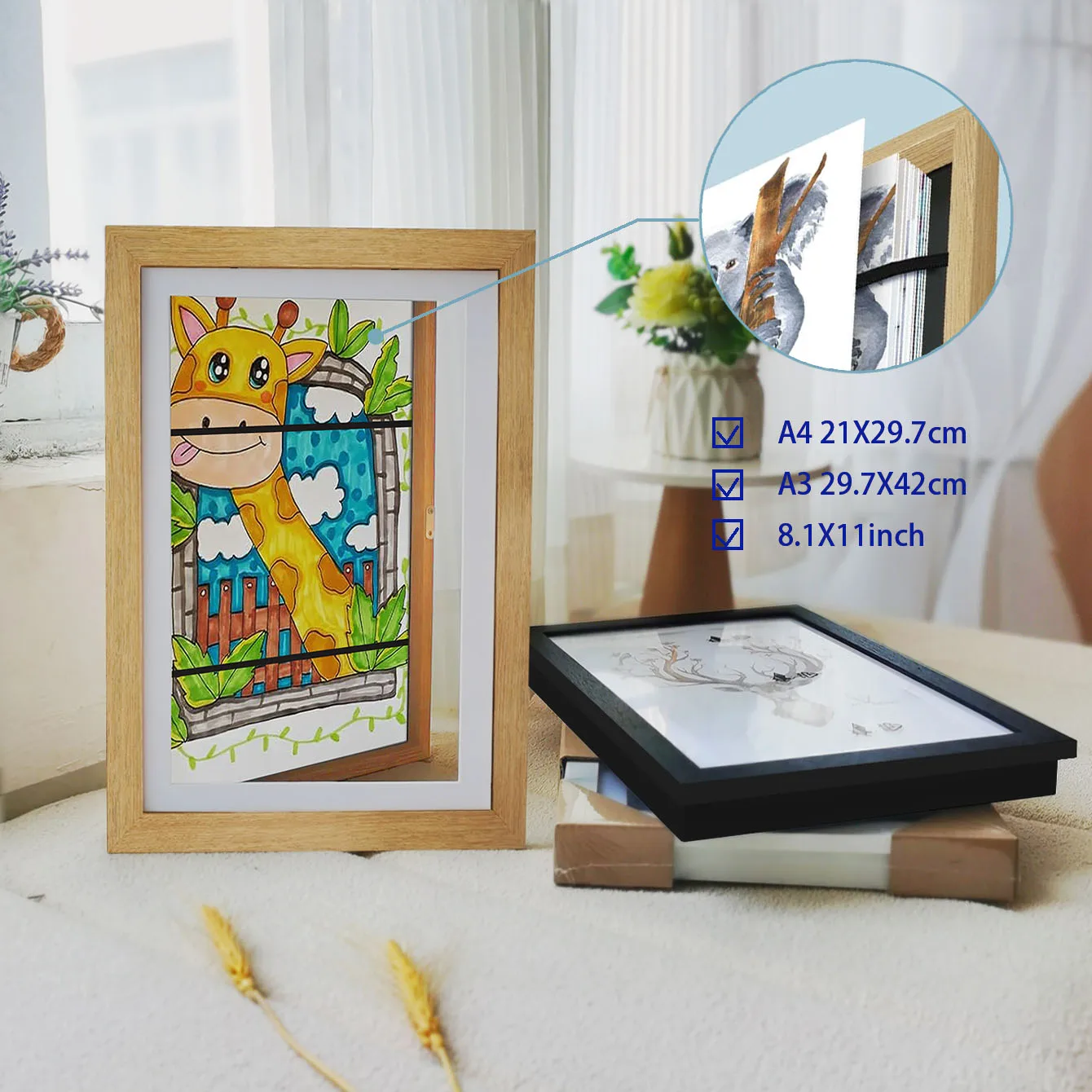 어린이 아트 프레임 자기 A3 A4 변경 가능한 어린이 Frametory 사진 그리기 그림 그림 디스플레이 저장 사진 프레임
