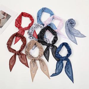 여성을위한 패션 코튼 스카프 페이즐리 헤어 리본 머리띠 두건 여성 가방 손목 랩 Neckerchief Foulard Neck Ties 2024