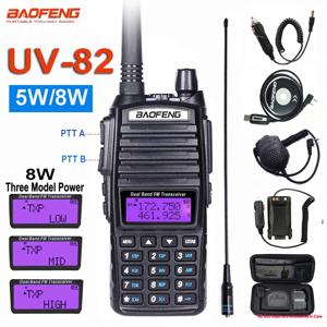 Baofeng UV 82 워키토키 리얼 햄 라디오 커뮤니케이터, 듀얼 PTT 장거리, 양방향 휴대용 FM 아마추어 라디오 스테이션, 5W, 8W