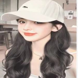 베이지색 인조모 가발, 작은 여우 야구 모자, 물 잔물결, 큰 파도, 풀 헤드 가발, 원피스