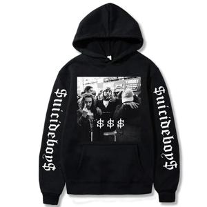 Suicideboys 프린트 후드, 프론트 포켓 플리스, 긴팔 풀오버, 트렌디 스트리트웨어, 패션 스트리트웨어