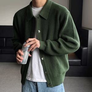 남성용 데일리 외투 가디건, 한국 캐주얼 긴팔 스웨터, 헐렁한 두꺼운 열 니트 스웨터, 남성 패션, 가을 겨울