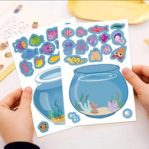 8/16PCS 크리 에이 티브 물고기 탱크 퍼즐 스티커 장난감 수제 DIY 노트북 데스크탑 크리 에이 티브 장식 방수 스티커