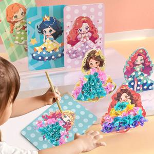 DIY 패브릭 Poking 드레스 보드 Poke Art 퍼즐 펑크 그림 소녀를위한 어린이 만화 공주 스티커 카드 공예 장난감