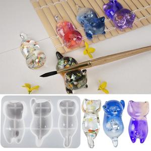 3D 고양이 크리스탈 에폭시 수지 금형 DIY 3 차원 거짓말 고양이 다시 키 체인 펜 홀더 실리콘 몰드