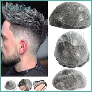 남성 Toupee 주입 I 피부 전체 PU 0.12-0.14cm 남성 남성 모세관 보철물 100% 인도 인간 모발 교체 시스템 장치