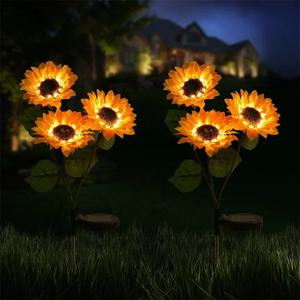 해바라기 태양 조명 야외 3LED/1LED 해바라기 노란색 꽃 조명 홈 야드 빌라 잔디 정원 통로 장식