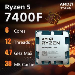 AMD Ryzen 5 7400F, R5 7400F, 3.7GHz 5NM L3 = 32M 100 000001845 소켓, AM5 트레이, 냉각기 없음, 신제품