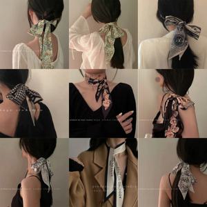 패션 스키니 스카프 여성 럭셔리 편지 인쇄 넥타이 가방 핸들 리본 헤어 밴드 여성 Headscarf 신사 숙녀 디자인 실크 스카프