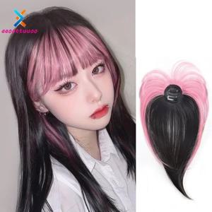 합성 가발 3D 자연 하이라이트 핑크 골든 에어 앞머리 가발 보이지 않는 Traceless 이마 헤어 피스 확장