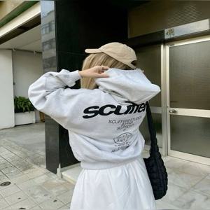 2025 streetwear 여성 하이 스트리트 하라주쿠 y2k 까마귀 트렌디 아메리칸 레트로 레터 프린트 힙합 캐주얼 오버 사이즈 스웨트