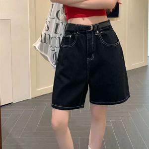 검은 반바지 청바지 여성 2025 여름 헐렁한 Y2K 패션 스트레이트 데님 짧은 바지 여성 빈티지 streetwear 느슨한 진 반바지