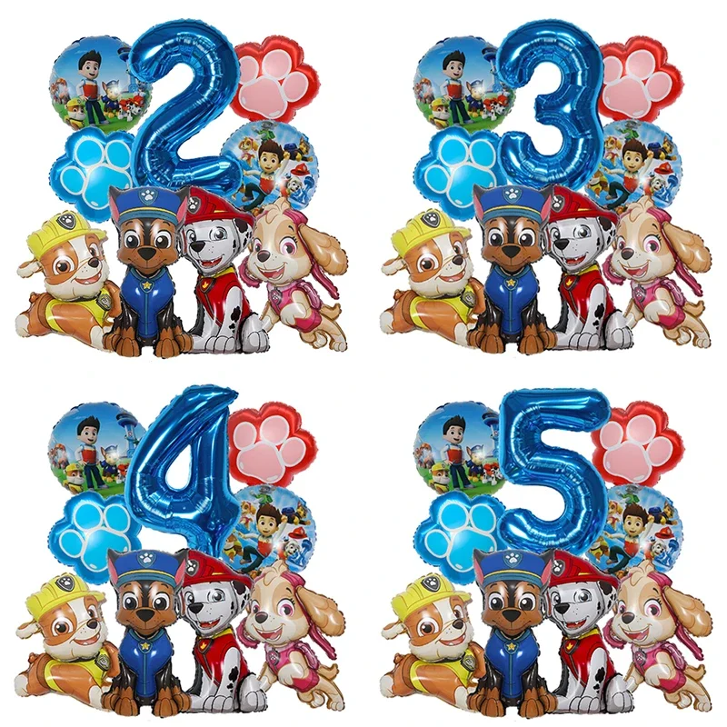 9pcs 만화 발 순찰 테마 호일 풍선 번호 풍선 어린이 생일 파티 장식 아기 선물 파티 체이스 스카이 풍선