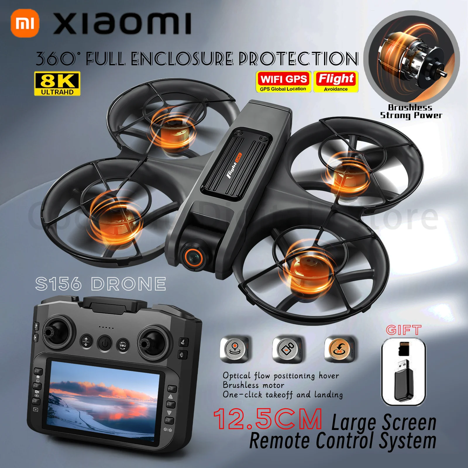 샤오미 S156 드론 브러시리스 모터 8K 전문가용 HD 듀얼 카메라 5G WiFi FPV 광학 흐름 호버링 장애물 회피 쿼드콥터