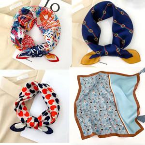 100% 순수 실크 스카프 여성 목 헤어 밴드 풀라드 스퀘어 작은 머리띠 2025 패션 프린트 Neckerchief 스카프 두건 53*53cm