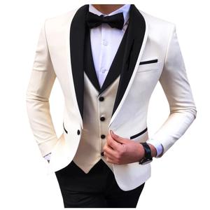 화이트 슬릿 망 정장 3 조각 블랙 목도리 옷깃 캐주얼 신랑 턱시도 웨딩 Groomsmen 정장 남자 2021 (블레이저 + 조끼 + 바지)