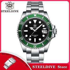 STEELDIVE SD1953 블랙 다이얼 그린 세라믹 베젤 NH35 자동 시계 300M 방수 사파이어 남성 다이브 시계