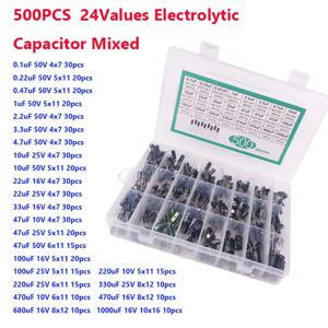 500PCS 전해 콘덴서 혼합 DIP 전해질 콘덴서 10V 16V 25V 50V 전자 키트 24값 0.1uF-1000u
