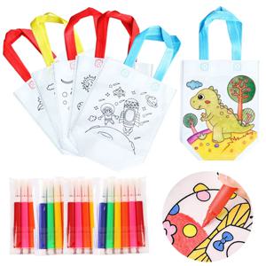 색칠 마커가 있는 DIY 그래피티 가방, 수제 그림 부직포 가방, 어린이 예술 공예, 컬러 필링 드로잉 장난감