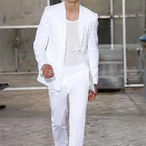 2023 여름 롱 자켓 화이트 바지 신랑 턱시도 남성용 웨딩 정장 Peaked Lapel Man Blazers 2 Pieces Coat Pants Prom