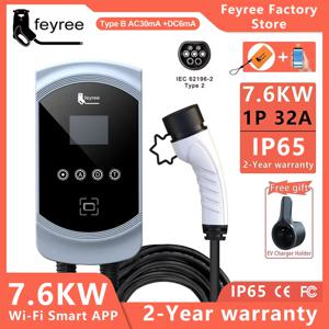 Feyree EV 충전기 32A 7.6KW Type2 케이블 차량용 충전기 EVSE Wallbox 11KW 22KW 3상 IEC62196-2 전기 자동차용 소켓 APP 제어