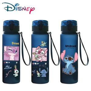 560ML 스티치 천사 만화 워터 컵 그레이 블루 휴대용 플라스틱 대용량 만화 피규어 클리어 컵 야외 스포츠 워터 보
