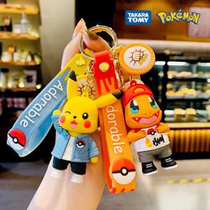 포켓몬 키 체인 애니메이션 피규어 피카추 만화 열쇠 고리 Charmander Psyduck 패션 가방 열쇠 고리 펜던트 액세서리 장난감 아이 선물