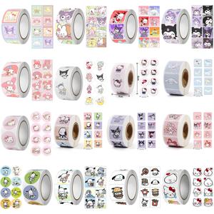 500Pcs/Roll Sanrio 스티커 Kawaii 헬로 키티 멜로디 Kuromi Cinnamoroll 수하물 낙서 데칼 아이 장난감 장식 스티커 선물