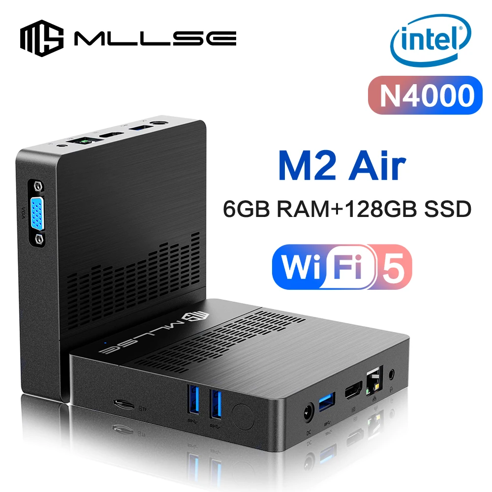 MLLSE 듀얼 밴드 와이파이 블루투스 USB 미니 PC, M2 에어 인텔 제미니 레이크 N4000, 윈도우 11, 6GB RAM, 128GB ROM