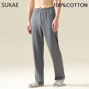 SUKAE 100% 코튼 남성 수면 바지 가을 봄 남성 전체 바지 HQ 격자 무늬 Pj 바지 소년을위한 긴 란제리 남성용