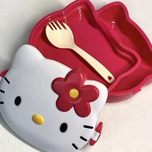 Sanrio 헬로 키티 더블 레이어 도시락 상자 귀여운 소녀 하트 도시락 상자 만화 학생 도시락 상자 어린이 식기 카와이 선물