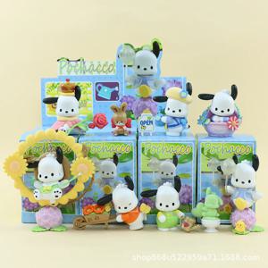 Kawaii Sanrio 블라인드 박스 Pochacco 피규어 인형 장난감 소녀 생일 선물 꽃 시리즈 홈 인테리어 크리스마스 선물
