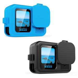 GoPro Hero 13 용 실리콘 케이스 검정색 강화 유리 화면 보호기 보호 필름 플립 배터리 측면 커버 렌즈 캡